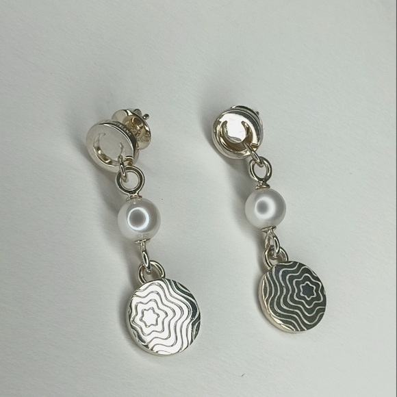 MONTBLANC STAR COLLECTION AG925 SILVER PEARL EARRINGS - Picture 1 of 7